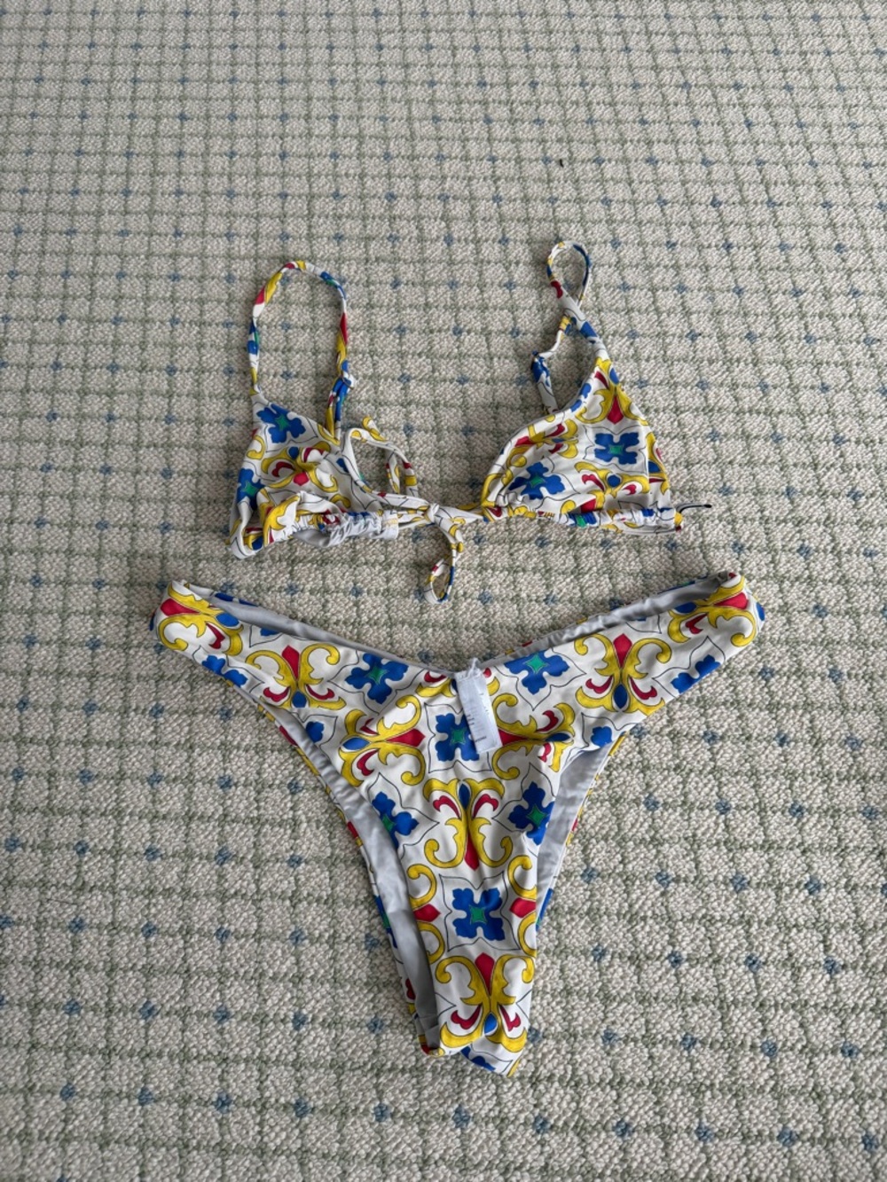 Patterned Two-Piece Bikini Set - Blue, Yellow, Red